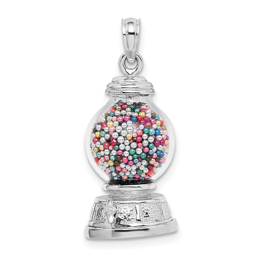 14K White Gold 3-D Moveable Gumball Machine Glass Necklace Charm Pendant